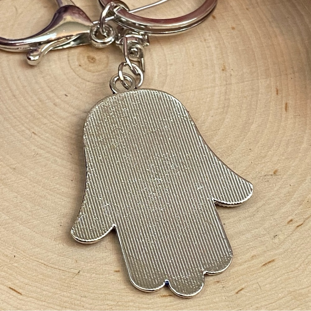 Bohemian Blue Crystal Hamsa Hand with Evil Eye Keychain - Picture 12 of 13